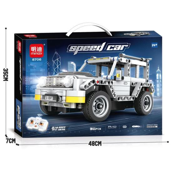 Džip na daljinski upravljač beli Mingdi Speed Car 8705, kockice za sklapanje